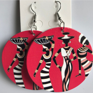 Nouveauté 2024 Boucles d'oreilles pendantes pour femme, plaquées argent, en bois, avec motif tête africaine imprimé géométrique exagéré, cadeau - Product Image 6