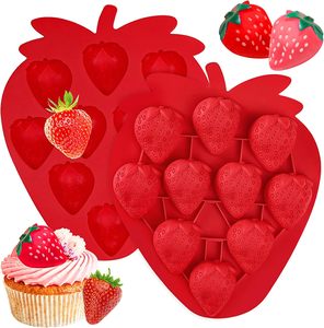 Custom Logo 10 Cavity 3D Food Grade <b>Silicone</b> Mold in Strawberry Shape for Reusable Ice Cream Popsicle Making Baking <b>Tools</b> - Product Image 1