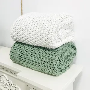 New Luxury Support Custom Crochet Cotton 100% Polyester Knitted Throw Blanket Wholesale Decor Sofa Home