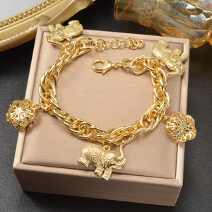 Zeadear fashion fine wholesale <b>copper</b> openwork floral charm carved elephant shiny chunky 18k gold plated bracelet for women - Product Image 1