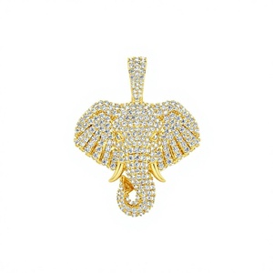 Unisex Designer 925 Solid Silver Gold Plated Lab grown Diamond Custom Iced <b>Elephant</b> Head Fine Pendants & Charms Necklace Jewelry - Product Image 1