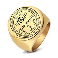 Bague de fiançailles classique en acier inoxydable doré, sceau du Seigneur Mammon, sceau de magie occulte, clé de Salomon, Asmoday