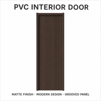 Porte intérieure moderne en PVC Noyer foncé, panneau rainuré à rayures, finition grain de bois mat pour chambre et appartement