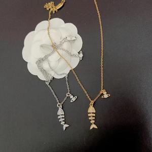 Conjunto de Collar y Pendientes de Cadena de Bambú y Cobre con Colgante de Espina de Pescado Pequeña, Estilo Imperio de la Emperatriz Saturna 2024, Unisex - Product Image 4