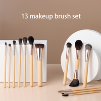 Set Kuas Rias Wajah 13 Buah dari Bulu Alami Karamel dengan Desain Kepala Ganda untuk Wajah & Concealer