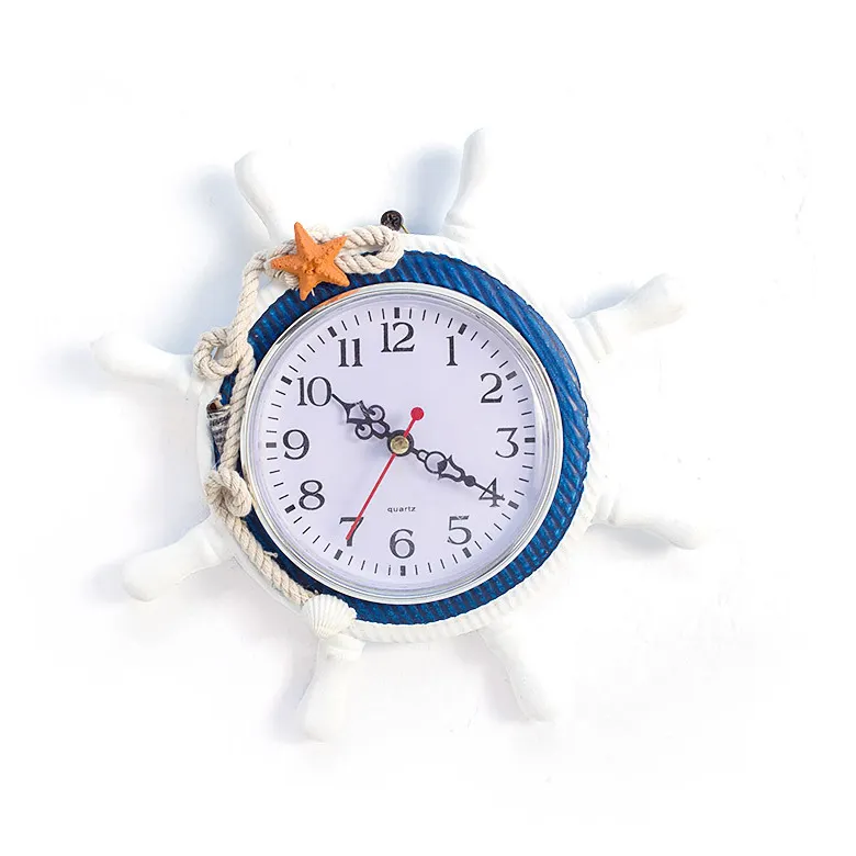 Hot Sale Resin Nautical Clock Beach Wheel Wall Clock Decoration Maritime Clock For Home Decoration