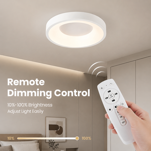 Lámpara de techo LED redonda moderna, regulable con control remoto, superficie de acrílico y hierro, para dormitorio, sala de estar, 52W, tricolor. - Product Image 4