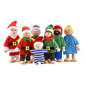 Wooden Doll House People of 7 Figures, Dolls Family Set for Girls Toddler Kids Dollhouse Christmas Decoration Accessories Toy