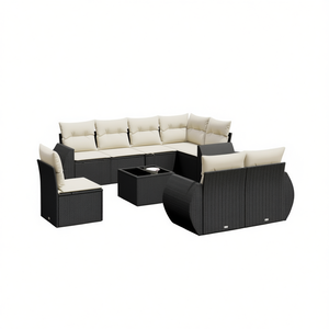 Conjunto de Sofás de Jardín Modernos para Exteriores, Ratán Sintético Negro con Cojines Crema, Espuma de Alta Densidad, Tamaño Grande - Product Image 1