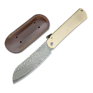 Couteau de poche tactique japonais manche en laiton lame en acier damas Camping EDC <span class=keywords><strong>Higonokami</strong></span> Couteaux pliants - Product Image 1