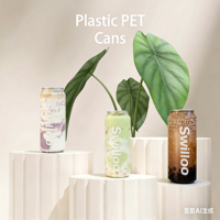 Boîte de boisson transparente en PET personnalisable, étanche, avec couvercle à vis en aluminium de qualité alimentaire 55 mm pour l'emballage de boissons énergisantes et de jus