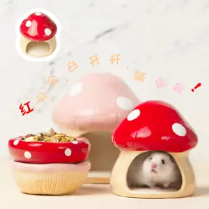 귀여운 버섯 디자인 햄스터 집 세라믹 애완 동물 그릇 도매 세라믹 햄스터 집