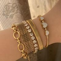 Bracelets en forme de cœur et diamant vintage en acier inoxydable avec chaîne en maille Ensemble de bracelets à chaîne de serpent pour femme