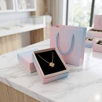 Ensemble d'emballage de bijoux de luxe personnalisé rose et bleu dégradé - Boîte cadeau rigide avec couvercle et base pour collier, bague, boucles d'oreilles