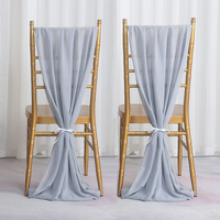 Vente en gros de ceintures de chaise en soie blanche décoration solide sauge en mousseline de soie pour banquet de mariage