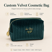 Pochette de maquillage légère et portable en velours côtelé avec fermeture éclair, broderie, cadeau promotionnel, logo personnalisé, vente en gros OEM