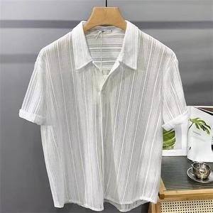 Camicia da uomo a maniche corte, vestibilità ampia, senza stiratura, estiva - Product Image 5