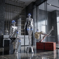 Luxuriöse Kunstharz-Elektroplattierte Künstlerische Menschliche Figur-Skulptur mit Mode-Thema für Inneneinrichtung