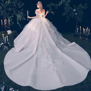 Temperament Haupt hochzeits kleid Neue kleine Braut Big <span class=keywords><strong>Drag</strong></span> Tail Super Celestial Star Sky One Schulter kleid - Product Image 5