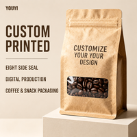 Sacs d'emballage pour café imprimés sur mesure avec film métallisé et sacs à huit soudures latérales, emballage en papier kraft sur mesure pour grains de café