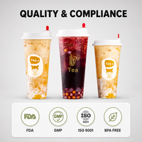 Gobelets en plastique PP jetables scellables en forme de U de 90 mm de diamètre avec logo personnalisé pour jus, bubble tea et boba