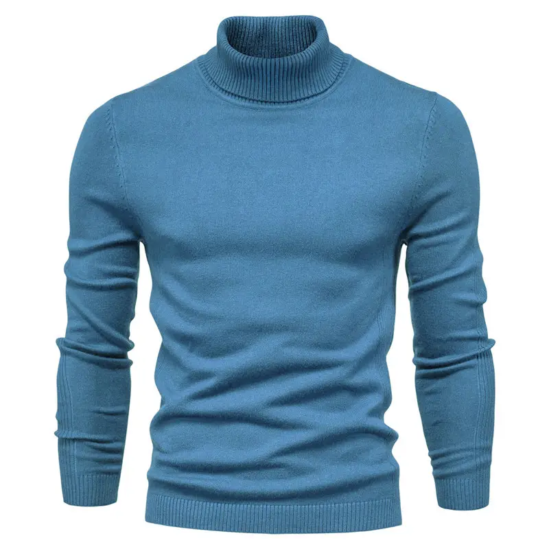 Custom logo men's sweater turtleneck winter Solid Color pullover Casual turtleneck sweaters men high neck sweater