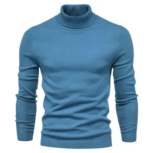 Logo personnalisé pull pour hommes col roulé hiver couleur unie pull décontracté pulls à col roulé hommes pull à col haut