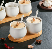 Ensemble de pots à épices en céramique avec couvercle en céramique, cuillère en bois et support, design vintage, accessoires de cuisine imperméables pour la maison