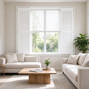 Volets de ferme classiques en bois blanc pour chambre à coucher, stores intérieurs traditionnels à persiennes, panneaux latéraux sur mesure pour l'intimité - Product Image 2