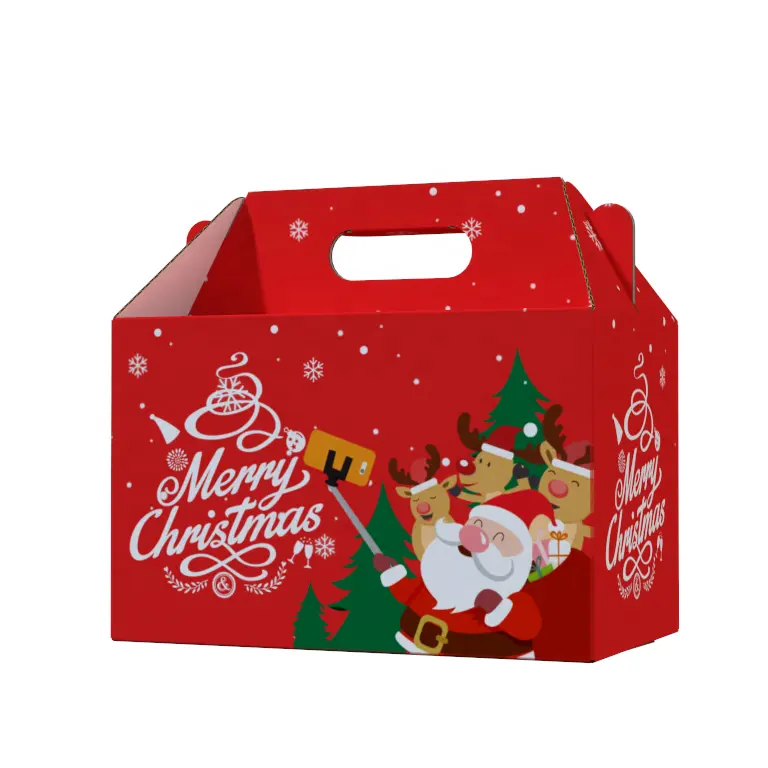 Cheap Hot Sale Custom Logo Christmas box food paper gift box with handle Christmas Santa Claus Red Box for gifts
