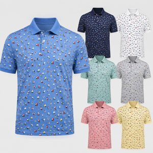 Polo de Golf Azul Premium Personalizado para Hombre, con Estampado de Aves, Rendimiento de Absorción de Humedad, Marca Privada, Ropa de Resort OEM - Product Image 2