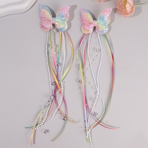 Pince à cheveux populaire faite à la main en tissu, avec pampilles papillon colorées super féériques, nœud perlé pour petite princesse, épingle à cheveux pour enfants - Product Image 6