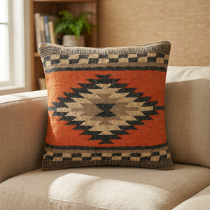 Coussin carré artisanal en laine et jute, motif abstrait doux, taille et couleur personnalisables, pour chaise et dossier de chaise d'hôtel - Product Image 1