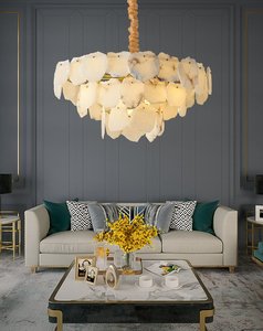 Lampes suspendues en marbre naturel de luxe avec LED dorées, lustre, éclairage suspendu, <span class=keywords><strong>luminaire</strong></span> pour salon, lampes de plafond - Product Image 2