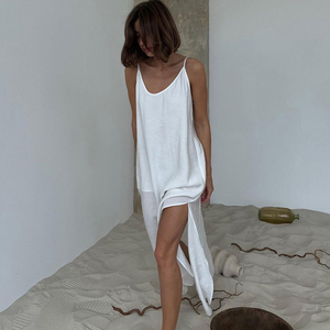 Estate 2025 <span class=keywords><strong>blu</strong></span> <span class=keywords><strong>con</strong></span> spalline sottili senza maniche <span class=keywords><strong>con</strong></span> <span class=keywords><strong>spacco</strong></span> sul retro camicie da notte notte da notte abiti lunghi Casual da sole da donna - Product Image 3