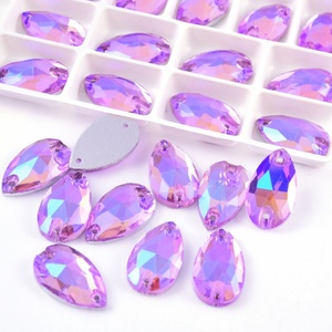 OLeeya Factory Wholesale 3A Glass Pear <b>Drop</b> Crystals AB Colors Teardrop Sew on Rhinestones for Costumes - Product Image 2