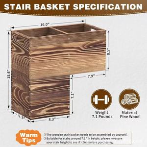 Caja de Almacenamiento de Madera para Escaleras con Asas, Acabado Vintage Carbonizado, Organizador Rectangular para Ahorrar Espacio, Almacenamiento de Escritorio - Product Image 4
