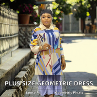 Nouvelle Robe Plissée Miyaki en Chiffon à Motif Géométrique Africain, Coupe Ample Grande Taille pour Femme, Col Rabattu, Imprimé Numérique Décontracté