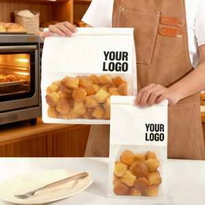 Sacs d'emballage personnalisés biodégradables pour produits de boulangerie avec fenêtres transparentes en papier kraft blanc et brun pour pain, gâteaux et aliments - Product Image 1
