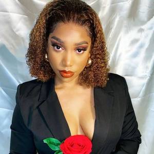 12A Jerry Curly 1B/30 Perruques brésiliennes dentelle avant 200% densité longue longueur 100% <span class=keywords><strong>cheveux</strong></span> Remy 1B/30 brun 1B/27 perruques noires - Product Image 2