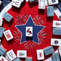 Mahjong Americano, Fichas Acrílicas Rojas y Azules con Guía Impresa con Diseño Floral Azul, Tapete de Juego de Mahjong, 166 Piezas