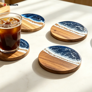 New Design Housewaming Wedding Gifts Handmade Round Wood Resin <b>Coaster</b> Epoxy Resin Ocean Wave <b>Coaster</b> for Cups - Product Image 1