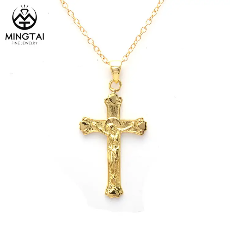Custom design fashionable gold plated cz jewelry jesus cross pendant necklace