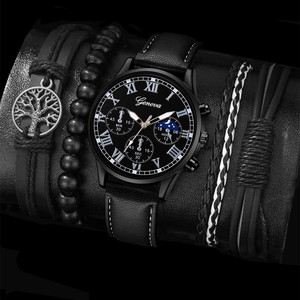 Ensemble de 2 montres pour homme, <span class=keywords><strong>montre</strong></span> analogique à quartz noire, <span class=keywords><strong>bracelet</strong></span> en cuir, <span class=keywords><strong>montre</strong></span> de sport/d'affaires, boîtier en alliage, cadran en verre, cadeau idéal - Product Image 3