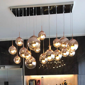 Glass bóng ánh sáng mặt dây chuyền minh bạch Cáp <span class=keywords><strong>Chrome</strong></span> tán vàng E27 cho đầu giường khách hàng nhà hàng - Product Image 1