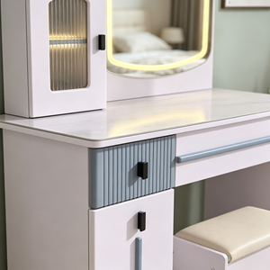 Modern Makeup Vanity <b>With</b> Lighted Mirror <b>Storage</b> Drawers Bedroom <b>Dressing</b> <b>Table</b> <b>With</b> Stool - Product Image 2