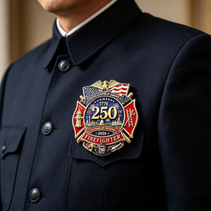 Insignia Conmemorativa de Bombero Roja Brillante, 250.º Aniversario 1776-2026, Broche Artístico Retro, Decoración de Moda Unisex - Product Image 1