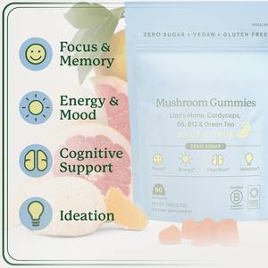 סוכריות גומי פטריות 60 יחידות למבוגרים - ללא סוכר, טבעוניות, ללא גלוטן, מותג פרטי מבית החרושת, הנמכרות ביותר באזור המערבי האמריקאי - Product Image 2