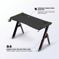 Bureau de jeu noir, nouveau modèle, avec structure métallique, éclairage RGB et support pour casque, pour la maison et le bureau
