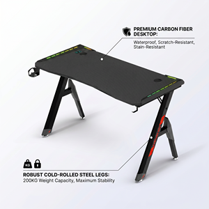 Nuevo Modelo de Escritorio para Juegos Color Negro con Marco Metálico, Iluminación RGB y Gancho para Auriculares para Oficina en Casa - Product Image 4